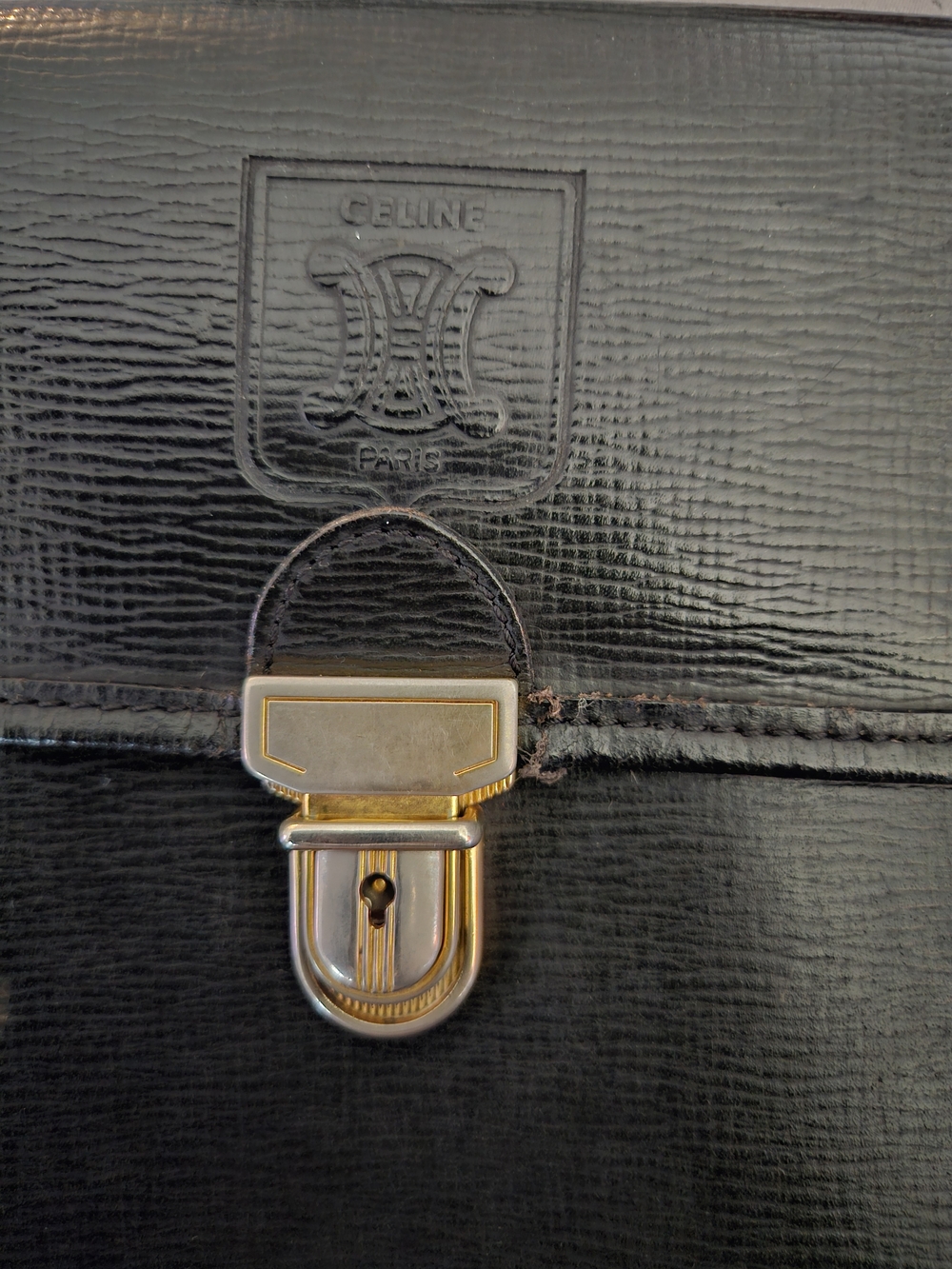 Celine Black Leather Briefcase Clasp